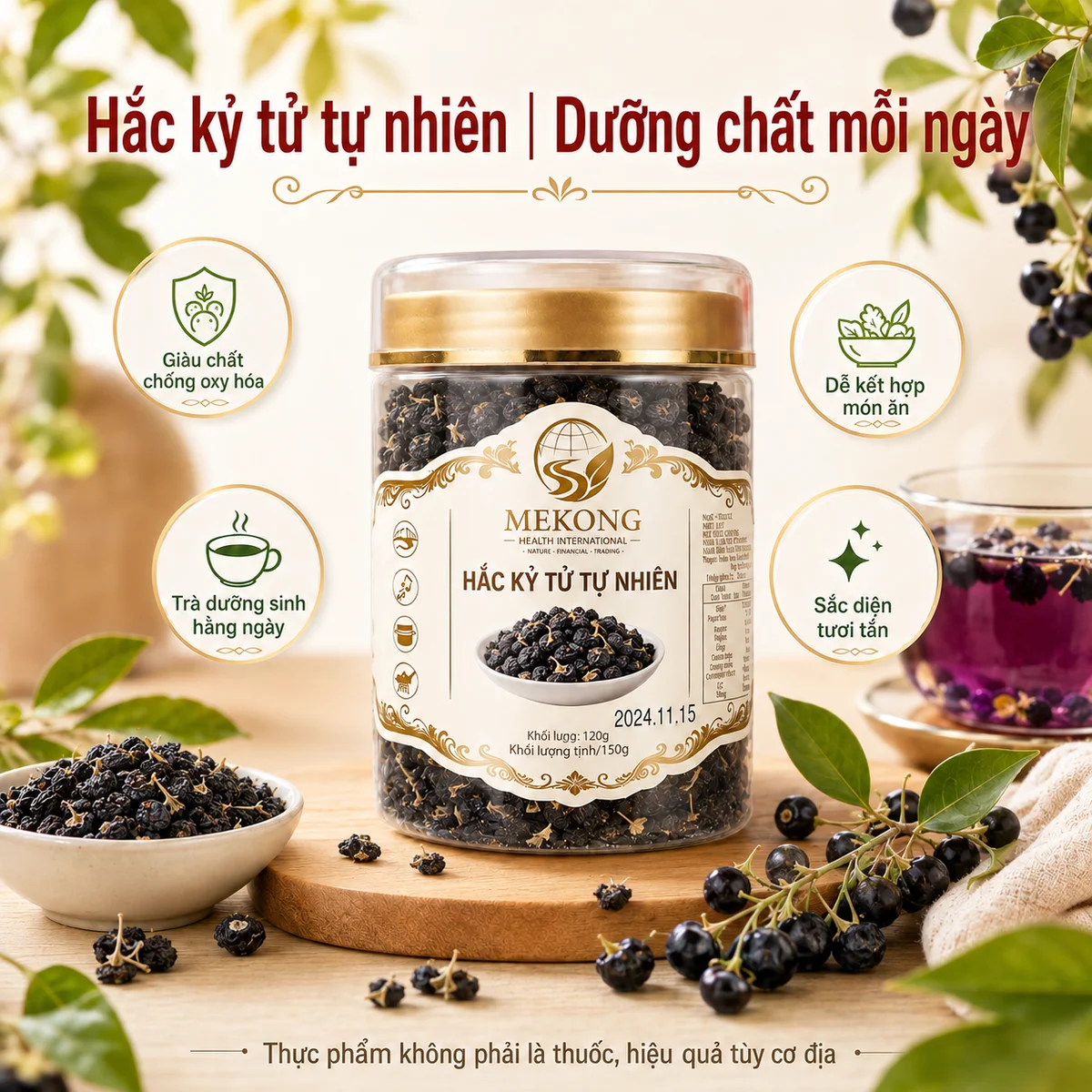 Hũ hắc kỷ tử tự nhiên 120g của MEKONG HI