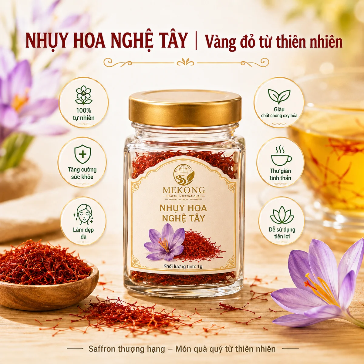 Hũ nhụy hoa nghệ tây (saffron) tự nhiên 1g của MEKONG HI