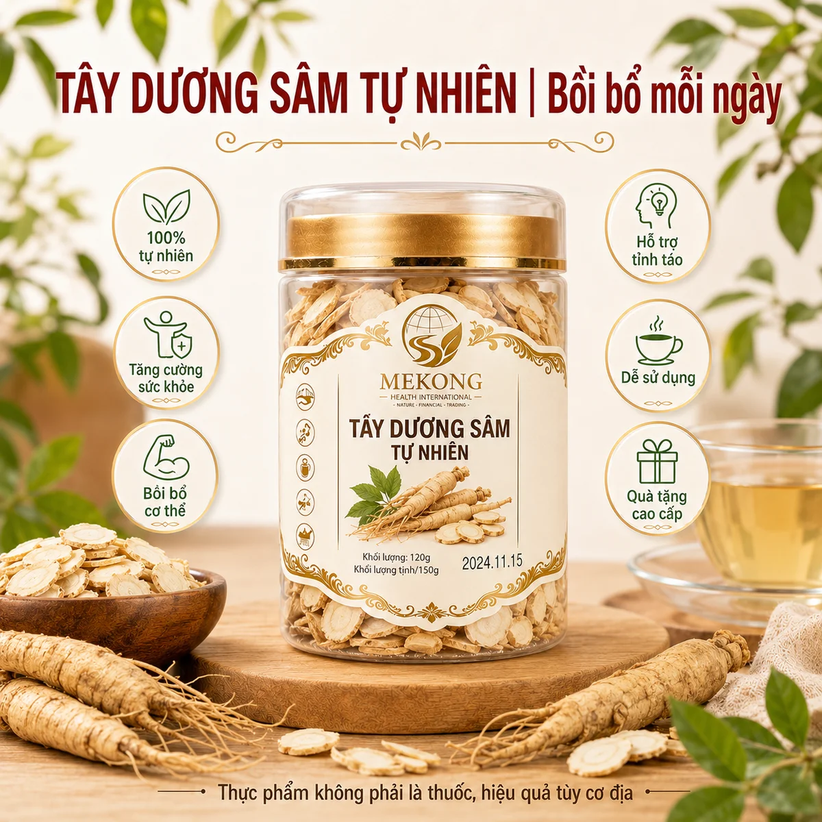 Hũ tây dương sâm tự nhiên lát mỏng 120g của MEKONG HI